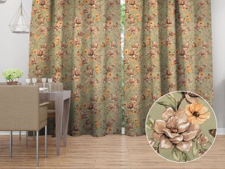 Bavlněný závěs Sandra SA-472 Hnědé květy magnolie na zeleném - Biante.cz Bavlněný závěs Sandra SA-472 Hnědé květy magnolie na zeleném - Biante.cz