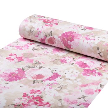 Dekorační látka PM-030 Růžové malované květy - šířka 150 cm