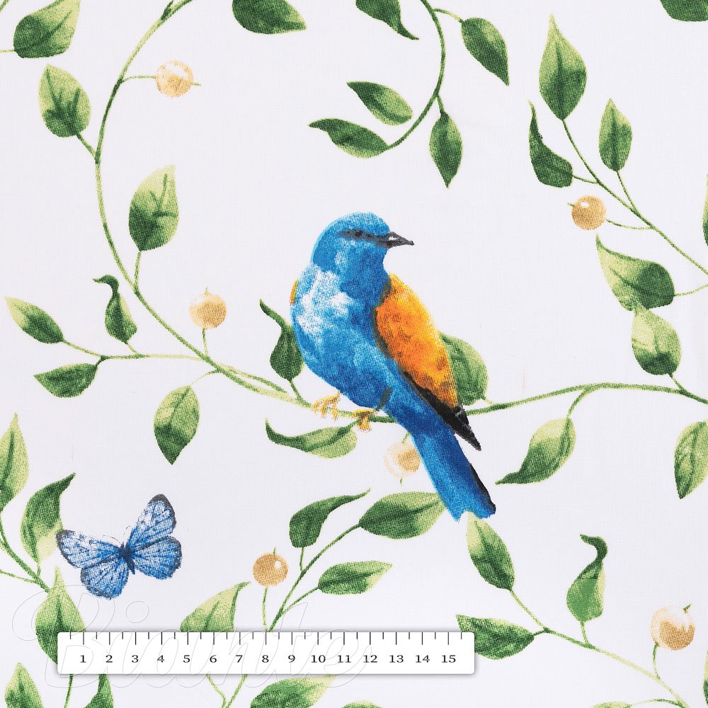 Bavlněná látka/plátno Sandra SA-501 Modří ptáčci a větvičky na bílém - šířka 160 cm a 220 cm - detail 3 - Biante.cz