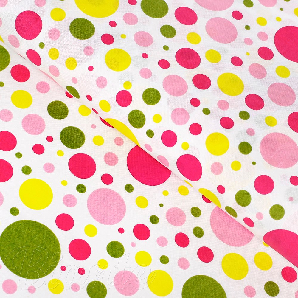 Bavlněná látka/plátno Sandra SA-209 Růžové a žluté puntíky na bílém - šířka 145 cm - Biante.cz