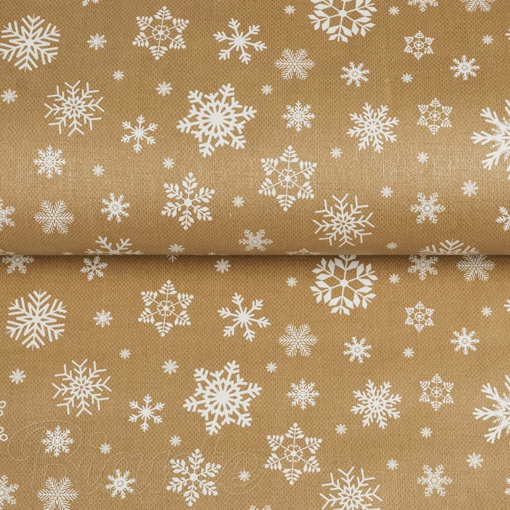 Vánoční PVC ubrus Bílé vločky na zlatém PV-070 - metráž š. 140 cm - detail 1 - Biante.cz Vánoční PVC ubrus Bílé vločky na zlatém PV-070 - metráž š. 140 cm - detail 1 - Biante.cz