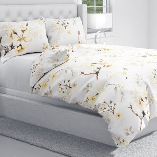 Bavlněné ložní povlečení Sandra SA-582 Žluté květy s větvičkami na bílém - detail 1 - Biante.cz Bavlněné ložní povlečení Sandra SA-582 Žluté květy s větvičkami na bílém - detail 1 - Biante.cz