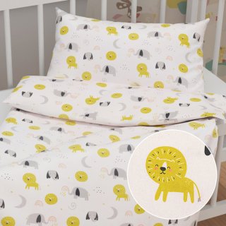 Dětské bavlněné povlečení do postýlky Sandra SA-649 Sloni a lvi na bílém - Biante.cz