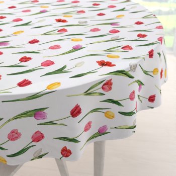 Bavlnený okrúhly obrus Sandra SA-506 Tulipány na bielom - Biante.sk Bavlnený okrúhly obrus Sandra SA-506 Tulipány na bielom - Biante.sk