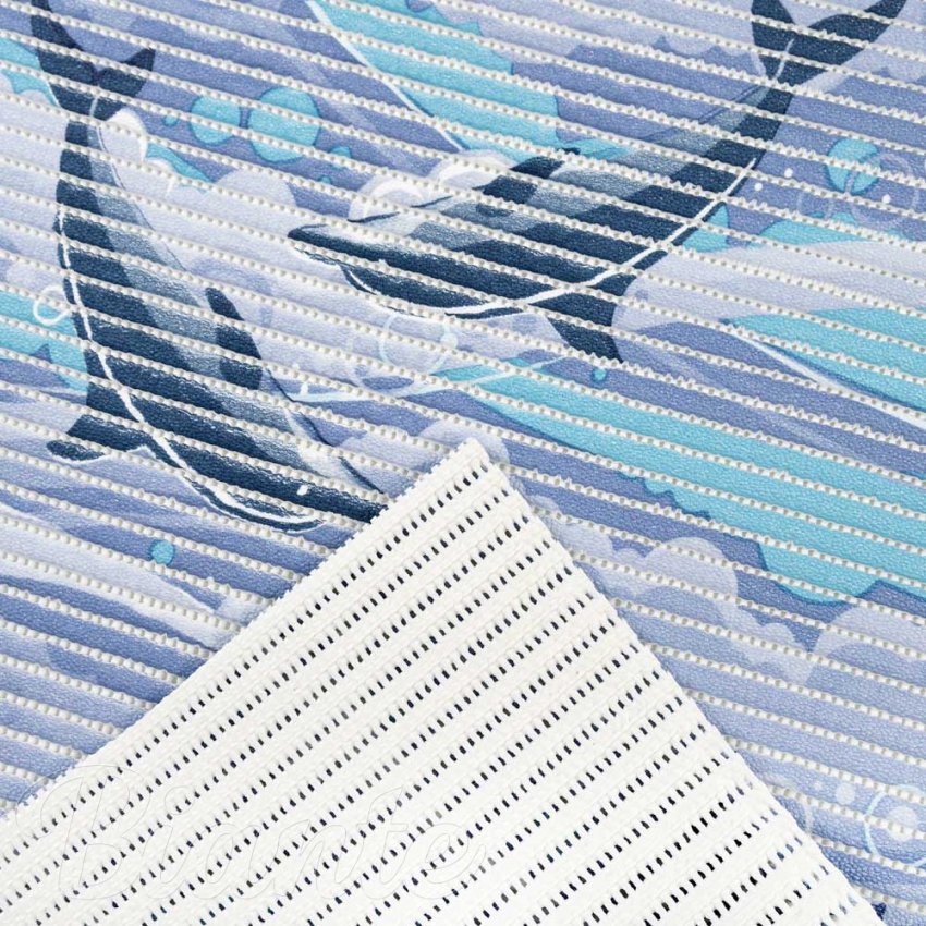 Kúpeľňová penová rohož / predložka PRO-112 Delfíny v modrofialovom mori - metráž šírka 65 cm - detail 4 - Biante.sk