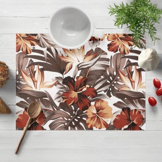 Bavlněné prostírání na stůl Sandra SA-441 Hnědo-cihlové květy a listy monstery - Biante.cz