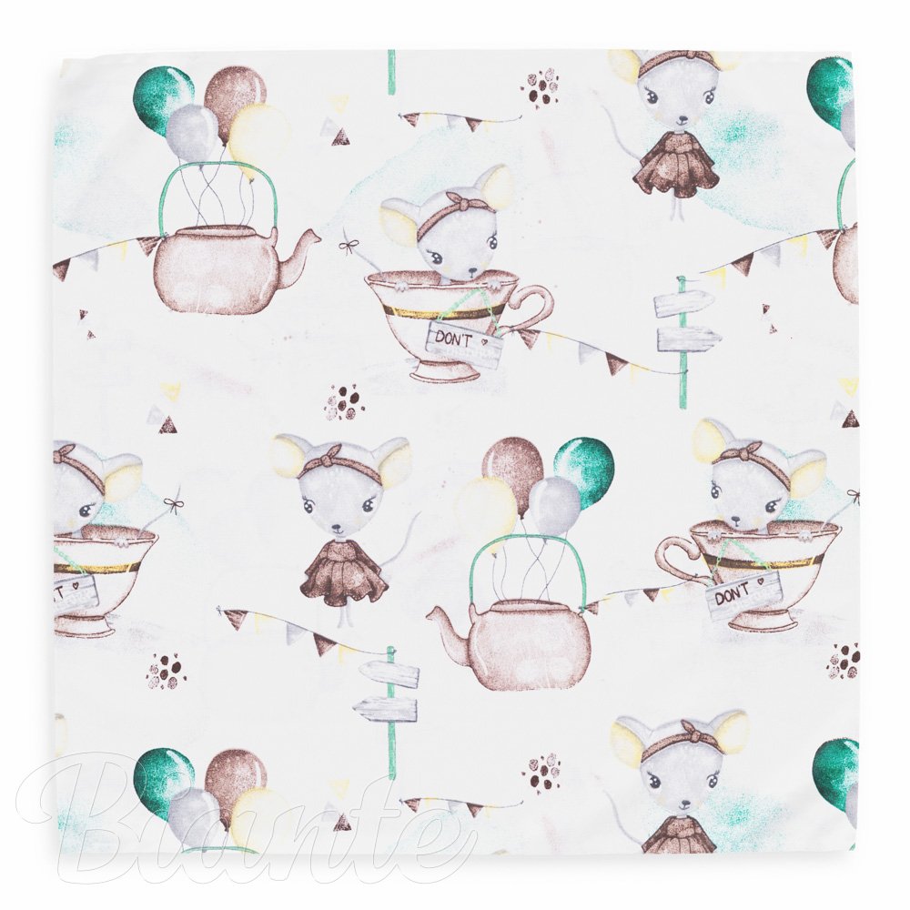 Dětský bavlněný šátek Sandra SA-372 Myšky a konvičky na bílém - detail 2 - Biante.cz