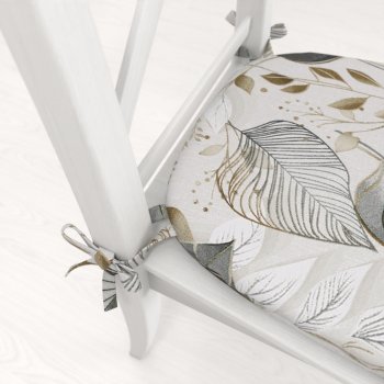 Oblý podsedák Leona LN-173 Šedé listy na režném - 39x37x3 cm - detail 1 - Biante.cz Oblý podsedák Leona LN-173 Šedé listy na režném - 39x37x3 cm - detail 1 - Biante.cz