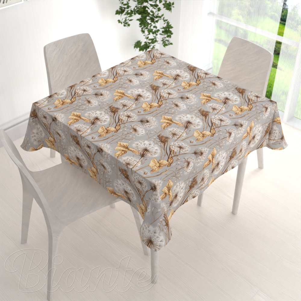 Bavlněný čtvercový ubrus Sandra SA-517 Podzimní pampelišky na šedém - detail 1 - Biante.cz