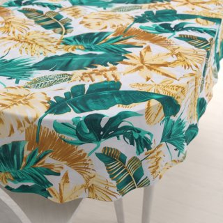 Bavlnený oválny obrus Sandra SA-245 Zelené a zlaté tropické listy - Biante.sk
