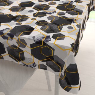 Bavlněný obdélníkový ubrus Sandra SA-568 Šedo-modrofialové mramorové hexagony na bílém - Biante.cz