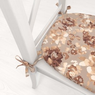 Zamatový oblý podsedák Tamara TMR-042 Hnedé kvety na sivobéžovom - 39x37x3 cm - detail 1 - Biante.sk