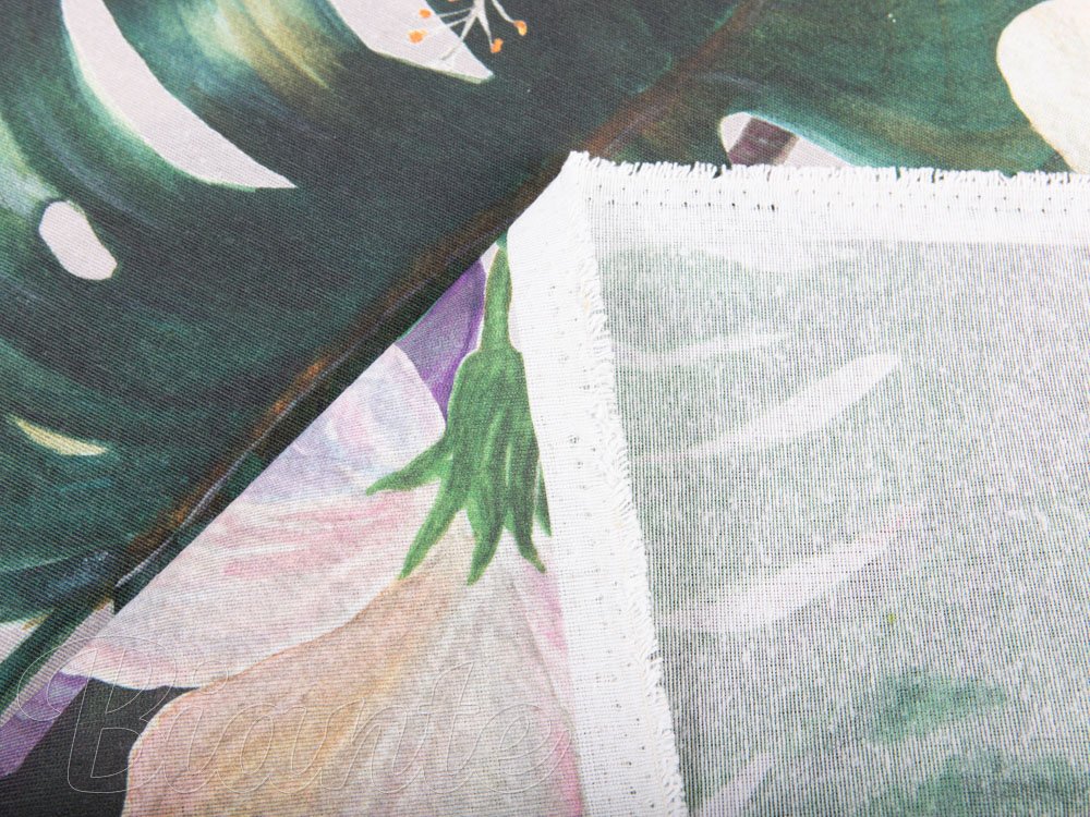 Dekorační látka Leona LN-146 Tropické listy s květy na režném - šířka 140 cm - detail 4 - Biante.cz Dekorační látka Leona LN-146 Tropické listy s květy na režném - šířka 140 cm - detail 4 - Biante.cz