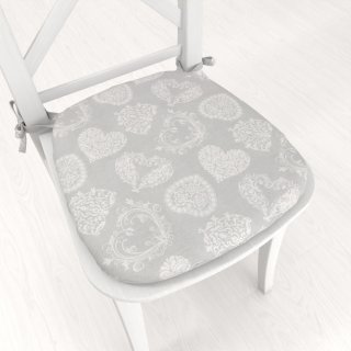 Oblý podsedák PML-071 Srdce s ornamenty na šedém - 39x37x3 cm - Biante.cz