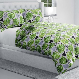 Bavlněné ložní povlečení Sandra SA-175 Zelené listy Monstera - detail 1 - Biante.cz
