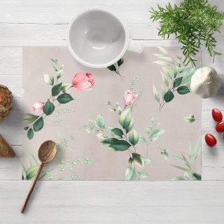 Bavlněné prostírání na stůl Sandra SA-452 Růžové květy na šedém - Biante.cz