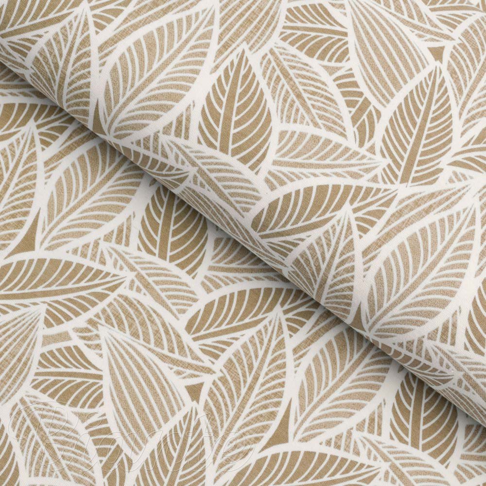 Dekorační látka Leona LN-168 Bílé listy na světle hnědém - šířka 140 cm a 280 cm - Biante.cz