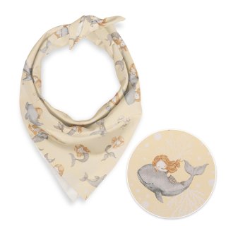 Dětský bavlněný šátek Sandra SA-670 Šedo-hnědé mořské panny s delfíny na žlutobéžovém - Biante.cz Dětský bavlněný šátek Sandra SA-670 Šedo-hnědé mořské panny s delfíny na žlutobéžovém - Biante.cz
