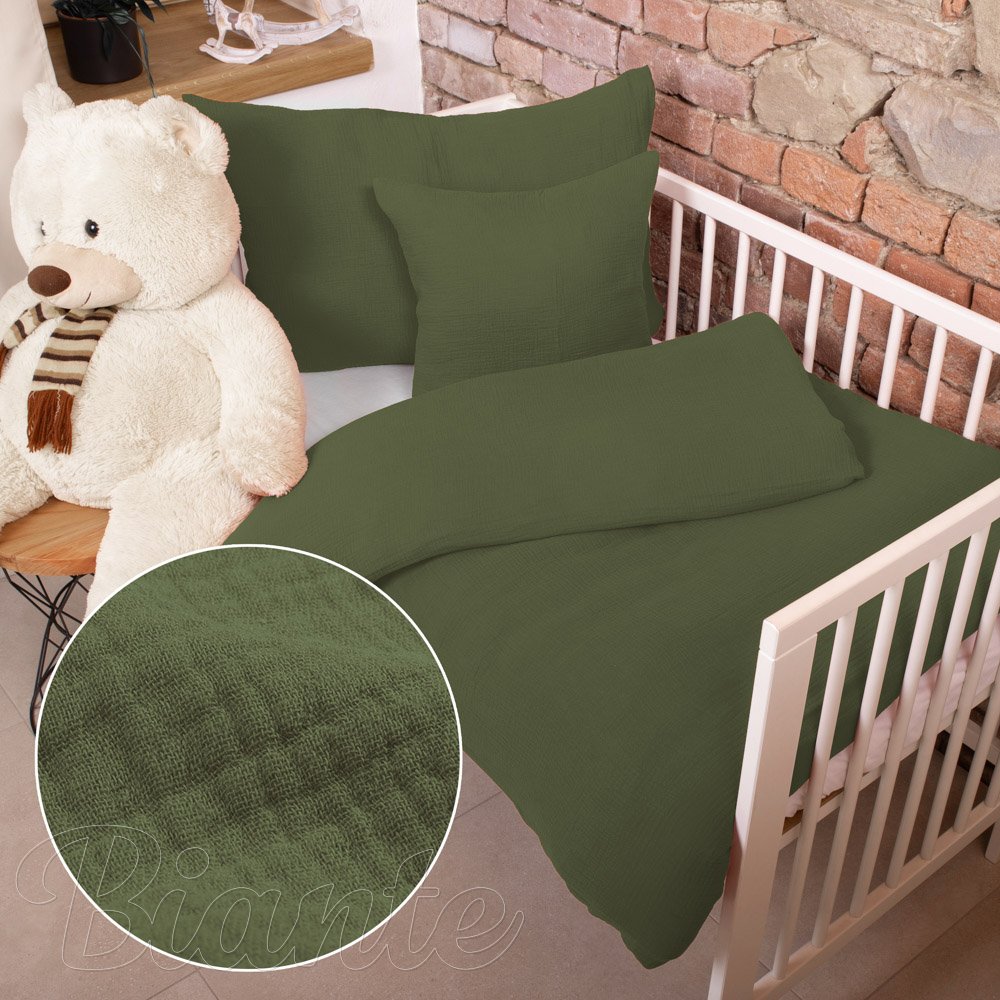 Dětské mušelínové povlečení do postýlky Nature MSN-022 Tmavé olivově zelené - Biante.cz
