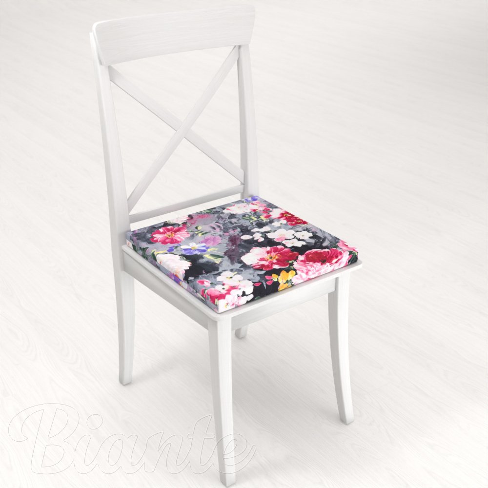 Štvorcový podsedák PM-020 Maľované kvety na sivom - 38x38x3 cm - detail 1 - Biante.sk