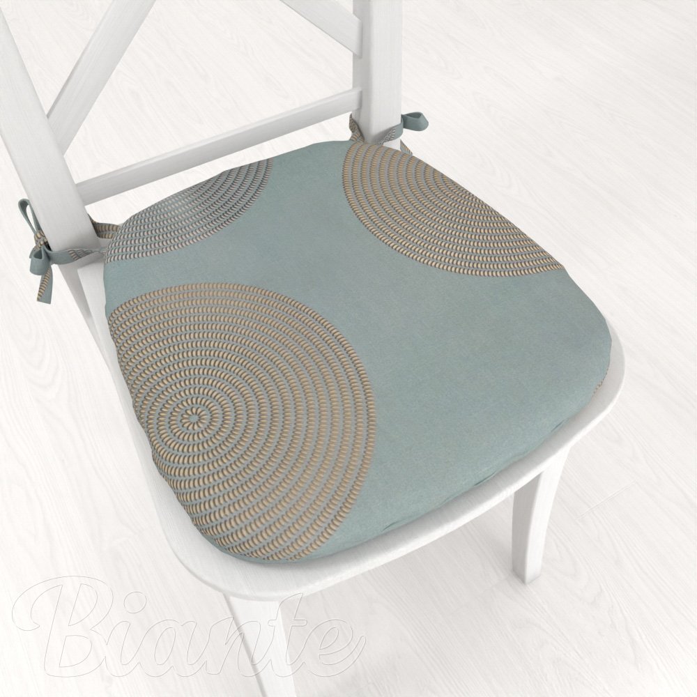 Sametový oblý podsedák Tamara TMR-058 Designové kruhy na modrošedém - 39x37x3 cm - Biante.cz