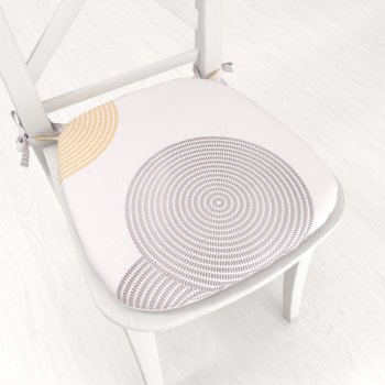 Sametový oblý podsedák Tamara TMR-023 Žluté a šedé designové kruhy na smetanovém - 39x37x3 cm - Biante.cz