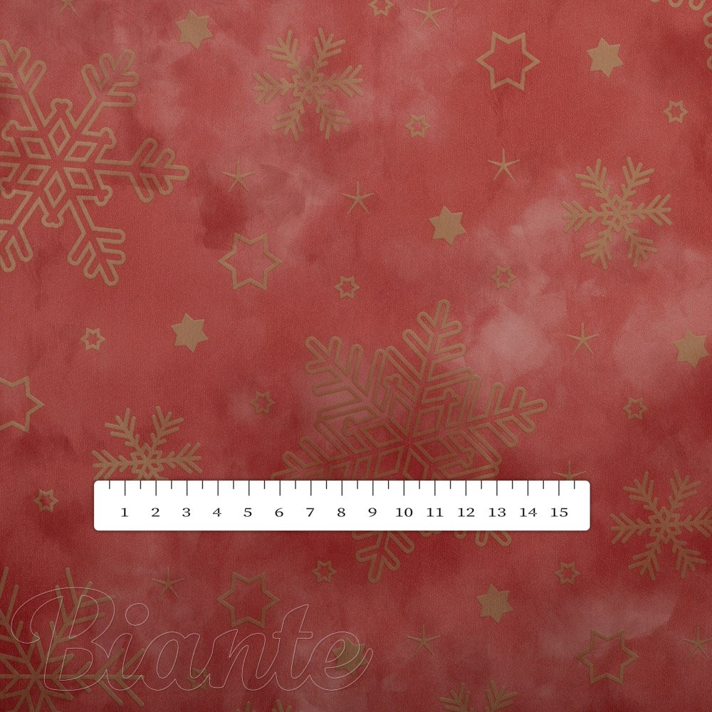 Vianočný PVC obrus Zlaté vločky na tehlovo červenom PV-188 - metráž š. 140 cm - detail 2 - Biante.sk