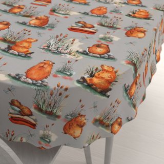 Dětský bavlněný oválný ubrus Sandra SA-711 Kapybary na šedém - Biante.cz Dětský bavlněný oválný ubrus Sandra SA-711 Kapybary na šedém - Biante.cz