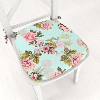 Sametový oblý podsedák Tamara TMR-038 Růžová zahrada na světle modrém - 39x37x3 cm - Biante.cz