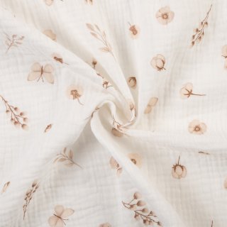 Mušelín dvojitá gázovina MSN-085 Větvičky s motýlky na krémově bílém - metráž šířka 160 cm - detail 1 - Biante.cz