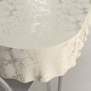 Sametový oválný ubrus Isabela IBL-017 Zlatý/kouřový mramor na smetanovém - Biante.cz