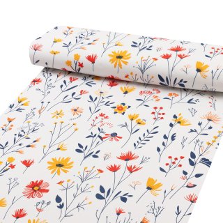 Bavlněná látka/plátno Sandra SA-749 Červeno-modro-žluté kvítí na bílém - šířka 160 cm - detail 1 - Biante.cz