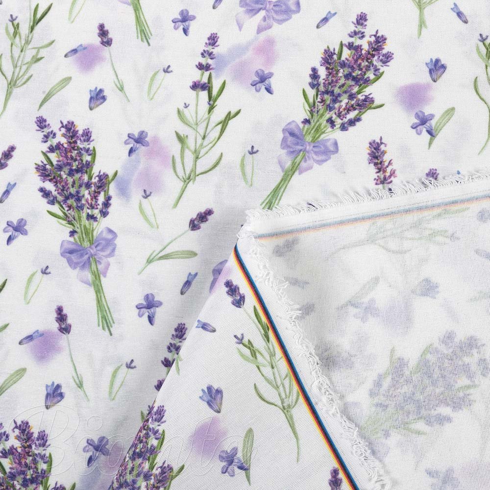 Dekorační látka PML-085 Snítky levandulí na bílém - šířka 150 cm - detail 3 - Biante.cz