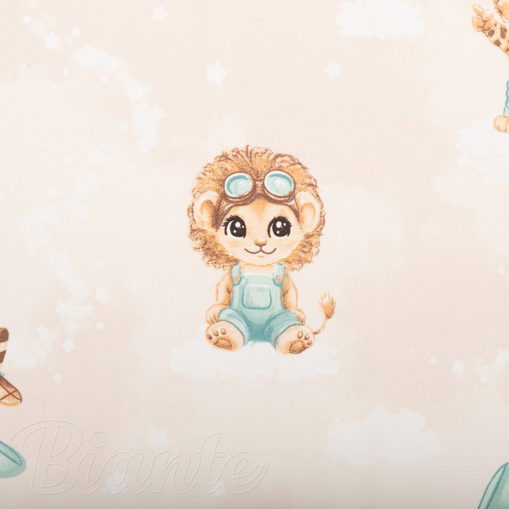 Dětská bavlněná látka/plátno Sandra SA-686 Lvíčata s letadýlky na světle béžovém - šířka 160 cm - detail 5 - Biante.cz