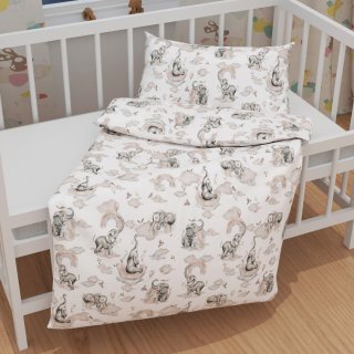 Dětské bavlněné povlečení do postýlky Sandra SA-462 Sloni s šedohnědou duhou na bílém - detail 1 - Biante.cz