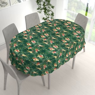 Bavlněný oválný ubrus Sandra SA-713 Vánoční cesmíny na zeleném - detail 1 - Biante.cz Bavlněný oválný ubrus Sandra SA-713 Vánoční cesmíny na zeleném - detail 1 - Biante.cz