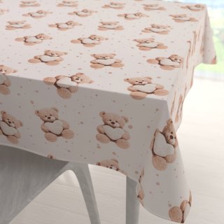 Dětský bavlněný čtvercový ubrus Sandra SA-721 Medvídci se srdíčky na pudrově růžovém - Biante.cz