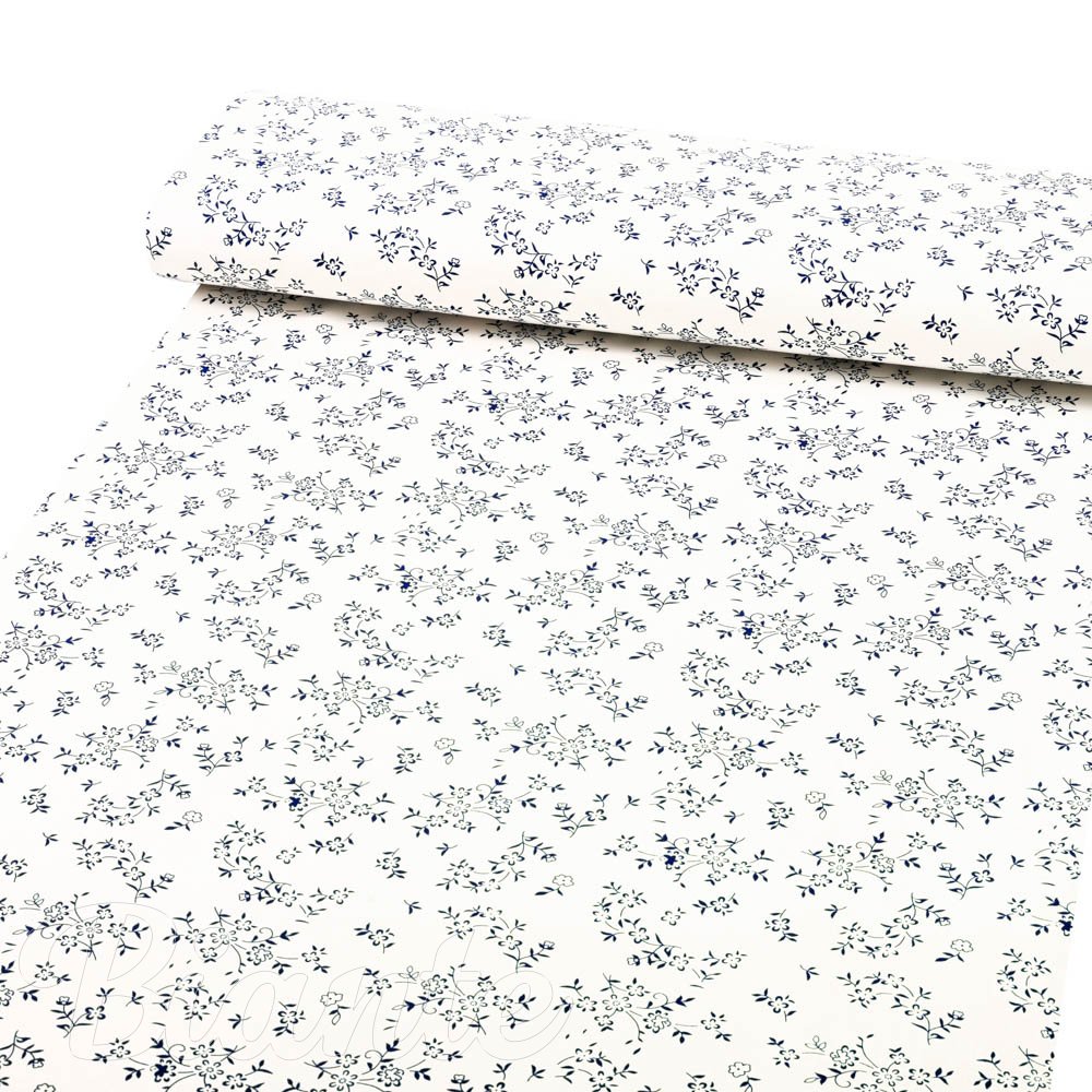 Bavlněná látka/plátno Sandra SA-679 Temně modré kvítí na bílém - šířka 140 cm - detail 1 - Biante.cz