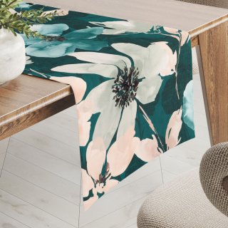 Sametový běhoun na stůl Tamara TMR-027 Velké květy na tmavě zeleném - Biante.cz