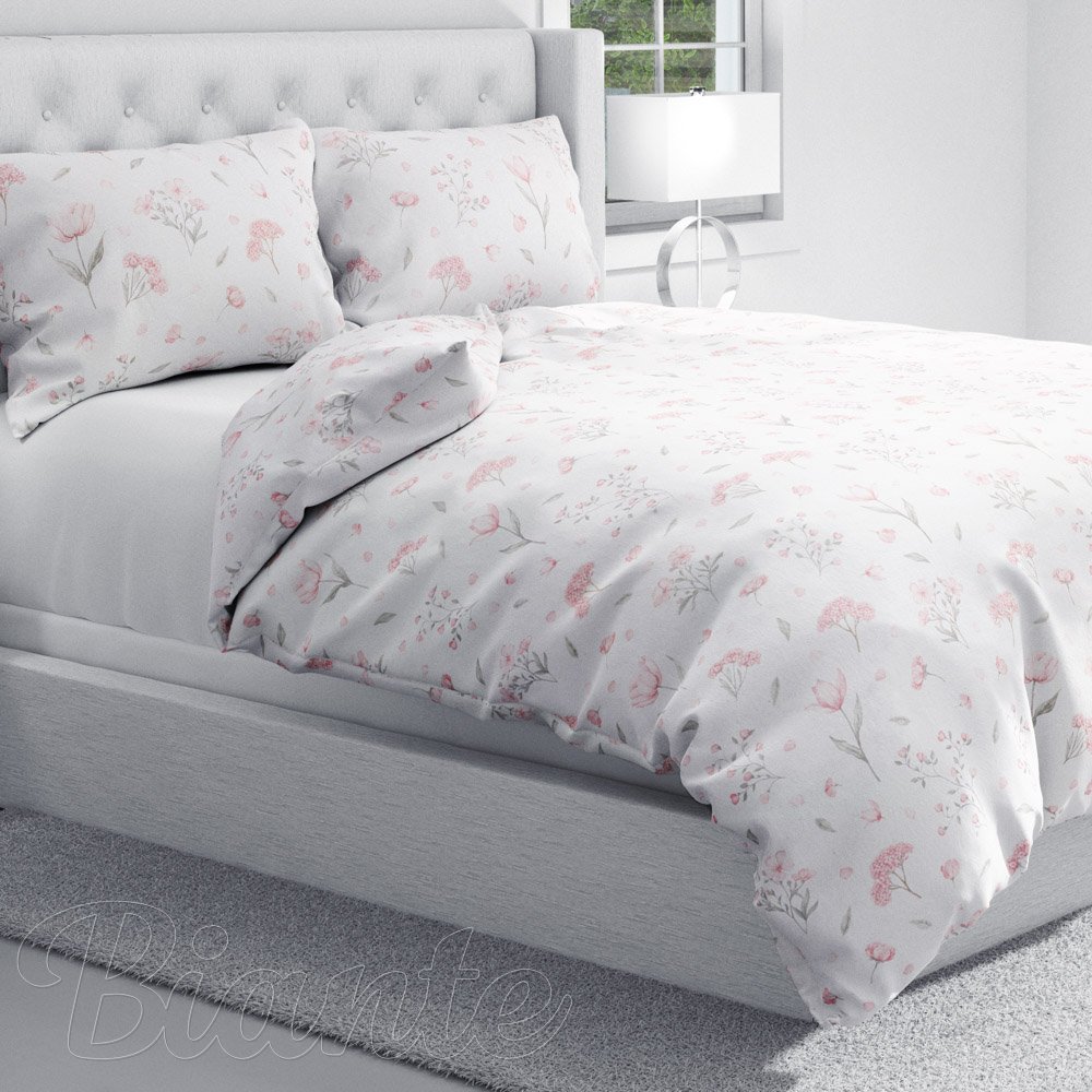 Bavlněné ložní povlečení Sandra SA-741 Růžové jarní květy na bílém - detail 1 - Biante.cz