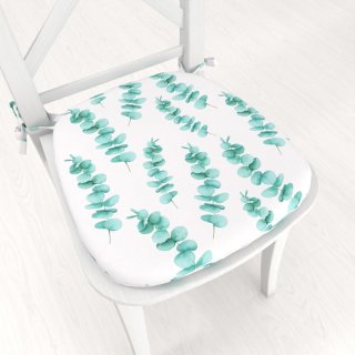 Teflonový oblý podsedák TF-089 Tyrkysové listy eukalyptu na bílém - 39x37x3 cm - Biante.cz