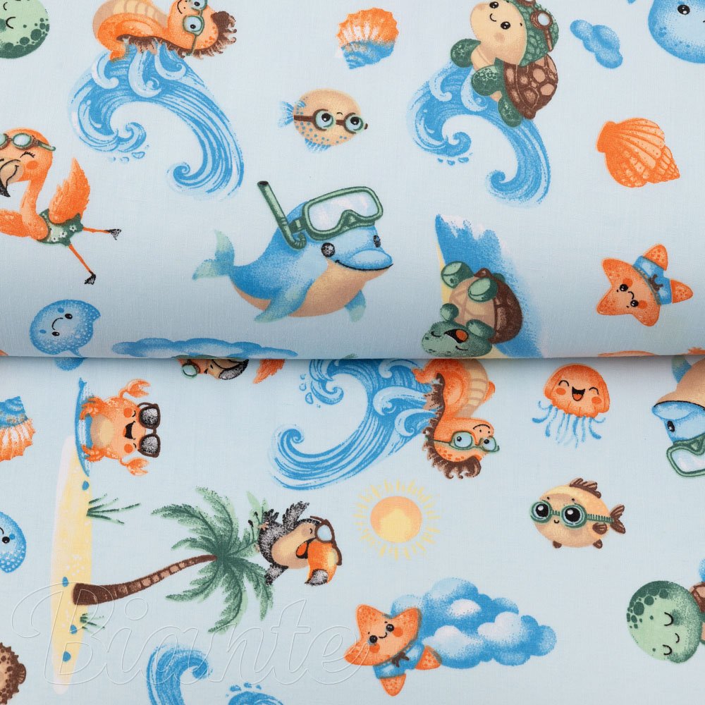 Detská bavlnená látka/plátno Sandra SA-535 Morské zvieratká na svetlo modrom - šírka 160 cm - detail 2 - Biante.sk