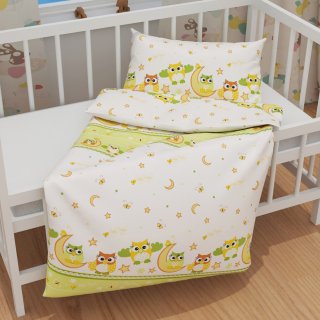 Dětské bavlněné povlečení do postýlky Sandra SA-594 Baby sovy zelené - detail 1 - Biante.cz