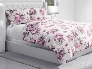 Bavlnené posteľné obliečky Sandra SA-623 Lila orchidey na bielom - detail 1 - Biante.sk Bavlnené posteľné obliečky Sandra SA-623 Lila orchidey na bielom - detail 1 - Biante.sk