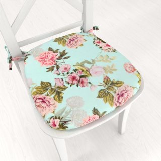 Sametový oblý podsedák Tamara TMR-038 Růžová zahrada na světle modrém - 39x37x3 cm - Biante.cz