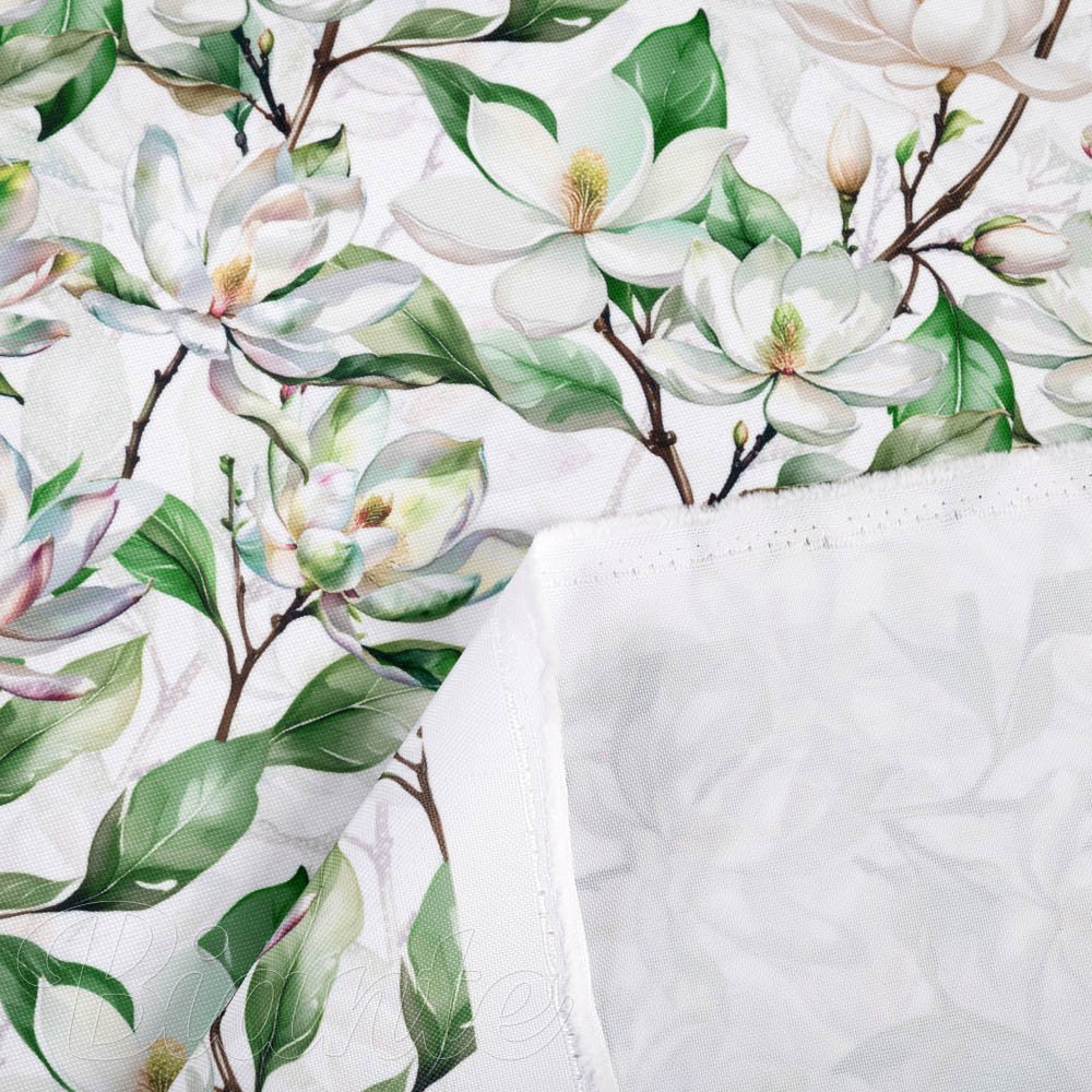Teflonová látka na ubrusy TF-117 Květy magnolie na bílém - šířka 155 cm - detail 4 - Biante.cz
