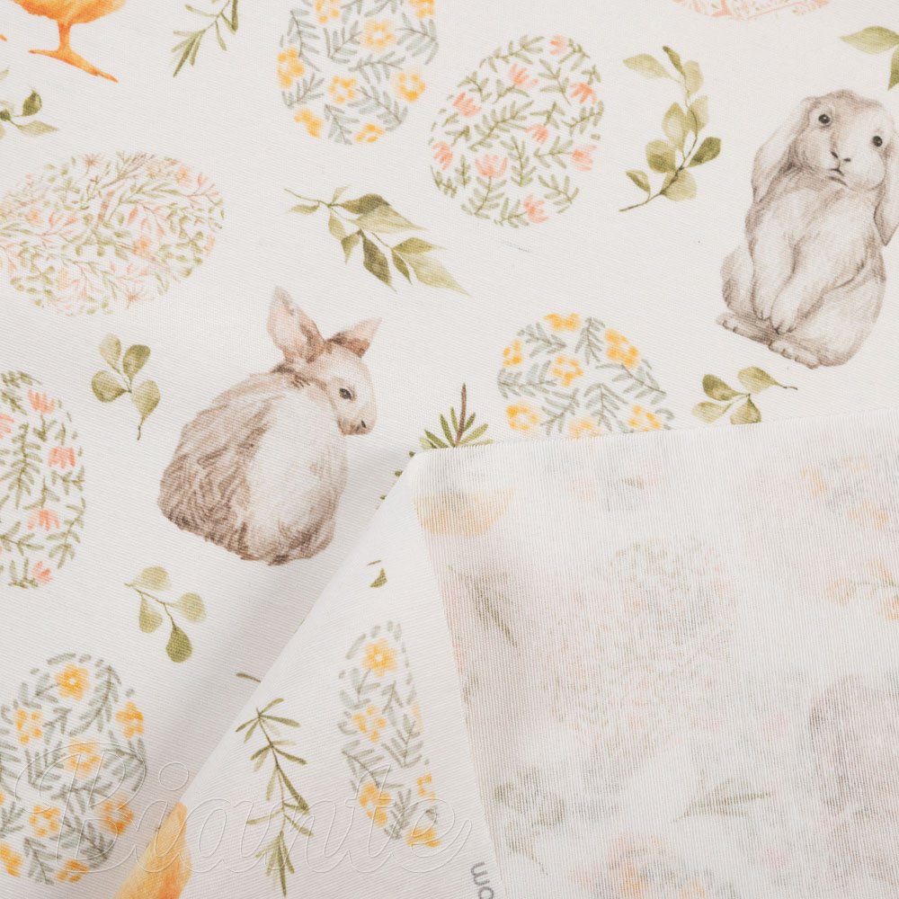 Dekorační látka Leona LN-177 Velikonoční zvířátka a kraslice na bílém - šířka 140 cm - detail 5 - Biante.cz
