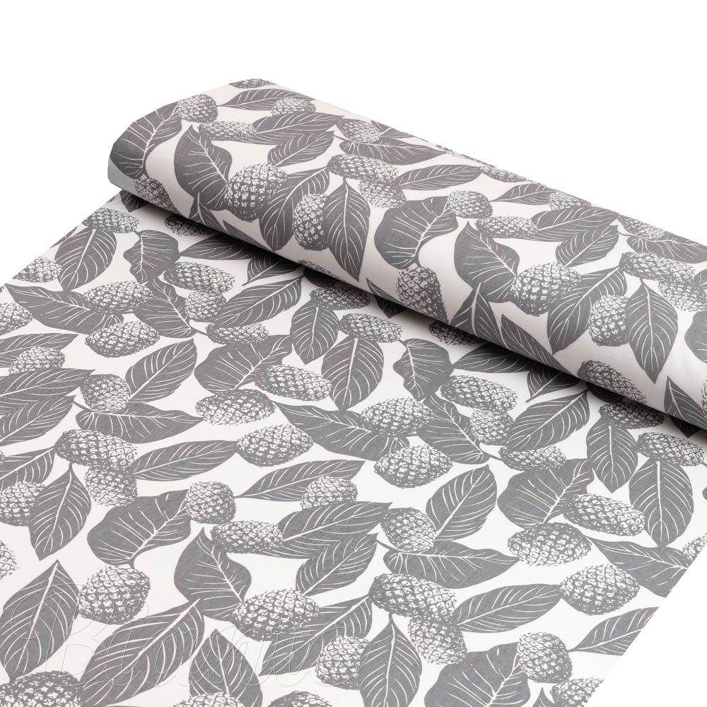 Bavlněná látka/plátno Sandra SA-511 Šedé ananasy na bílém - šířka 160 cm - detail 1 - Biante.cz