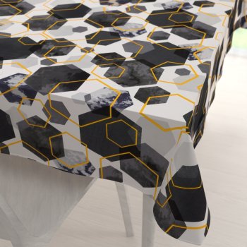 Bavlněný obdélníkový ubrus Sandra SA-568 Šedo-modrofialové mramorové hexagony na bílém - Biante.cz