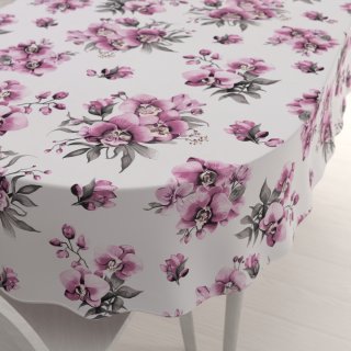 Bavlněný oválný ubrus Sandra SA-623 Lila orchideje na bílém - Biante.cz Bavlněný oválný ubrus Sandra SA-623 Lila orchideje na bílém - Biante.cz
